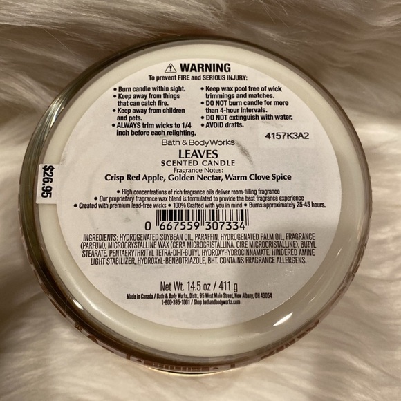 🍂LEAVES🍂by BBW / WB, 3-Wick Scented Candle, 14.5 oz / 411 g, NWT + Deco Leaf Lid - Picture 4 of 5